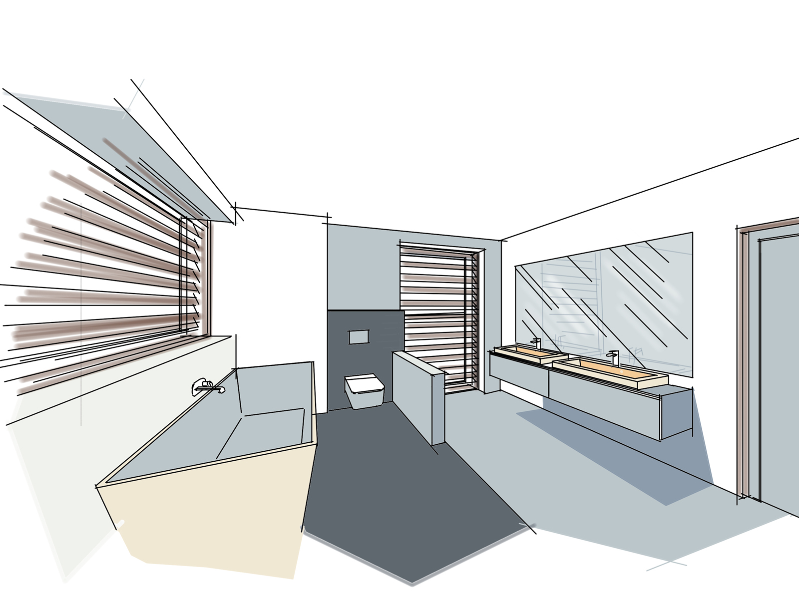 drawings sketches 3d interior of a modern bathroom